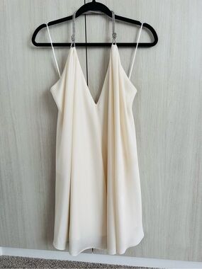 Anna October Cream Slip Mini Dress with V-Neck and rhinestones Sz S